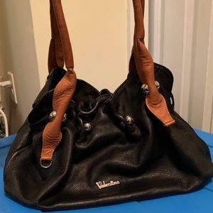 Authentic black leather Valentina bag from Italy